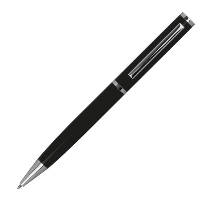10x Drehbarer Metall Kugelschreiber mit Namensgravur - mit Velouretui - schwarz
