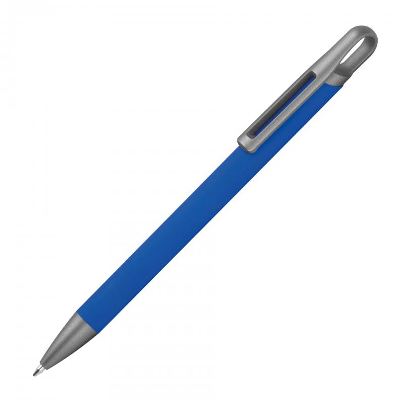 10x Gummierter Soft Touch Gel Kugelschreiber aus Metall mit Gravur / blau