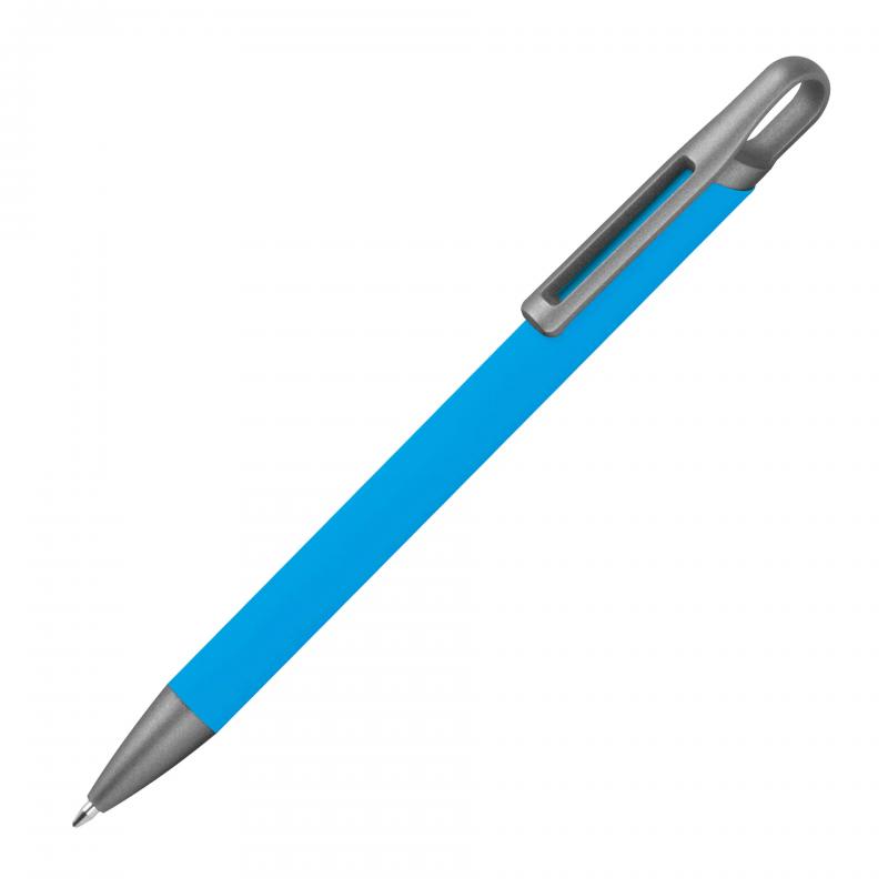 10x Gummierter Soft Touch Gel Kugelschreiber aus Metall mit Gravur / hellblau