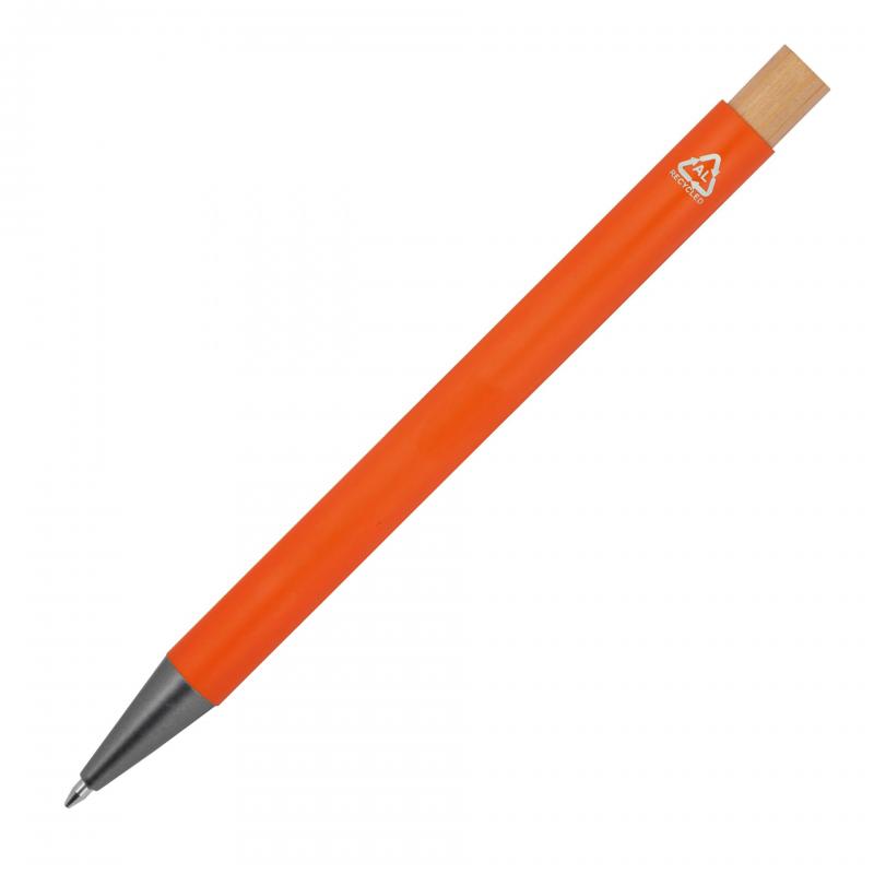 10x Kugelschreiber aus recyceltem Aluminium mit Bambusdrücker / Farbe: orange