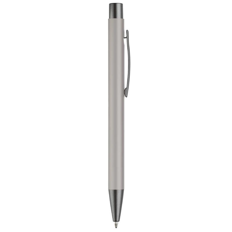 10x Kugelschreiber mit Gravur / aus Metall / mit Soft-Touch / Farbe: hellgrau