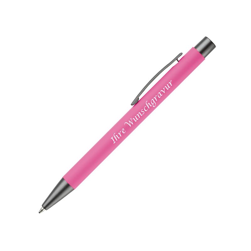 10x Kugelschreiber mit Gravur / aus Metall / mit Soft-Touch / Farbe: pink