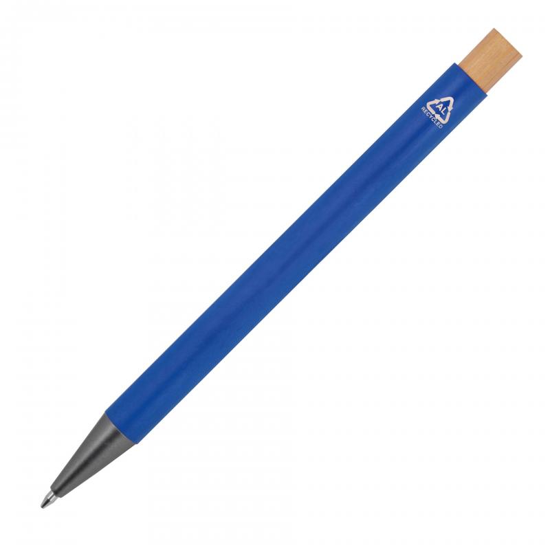 10x Kugelschreiber mit Gravur / aus recyceltem Alu mit Bambusdrücker / blau
