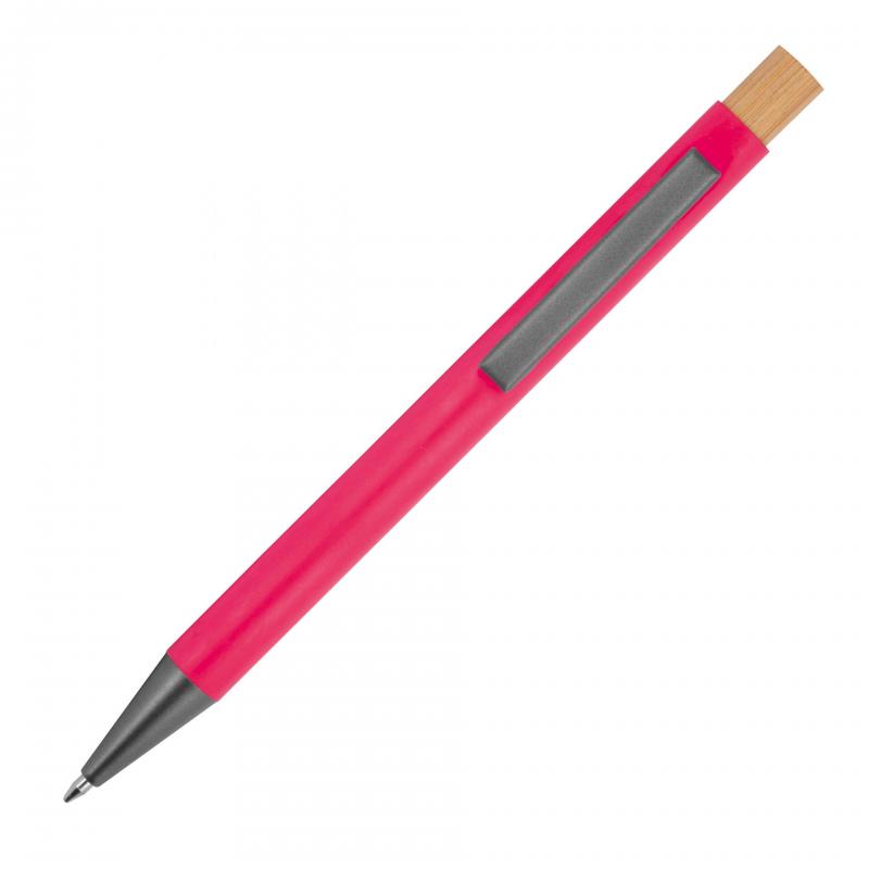 10x Kugelschreiber mit Gravur / aus recyceltem Alu mit Bambusdrücker / pink