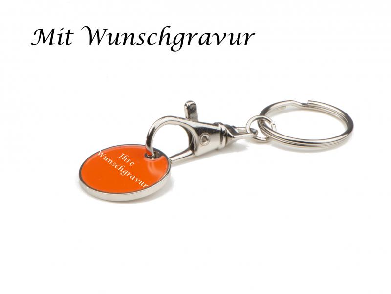 10x Metall Schlüsselanhänger mit Gravur / mit Einkaufschip / Farbe: orange