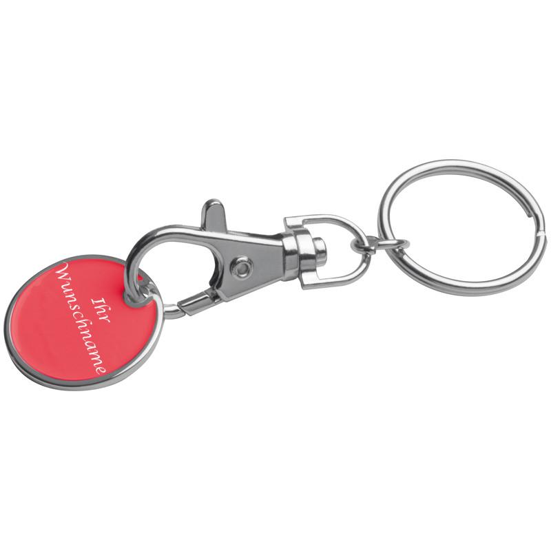 10x Metall Schlüsselanhänger mit Gravur / mit Einkaufschip / Farbe: rot