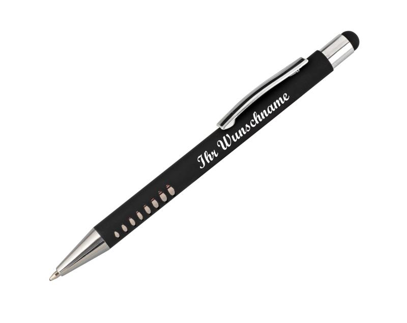 10x Softtouch-Touchpen-Kugelschreiber aus Metall mit Namensgravur - schwarz