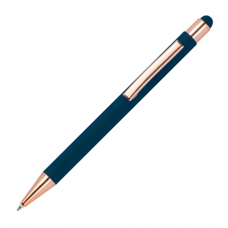 10x Touchpen Kugelschreiber mit Gravur / aus Metall / Farbe: rosegold-dunkelblau