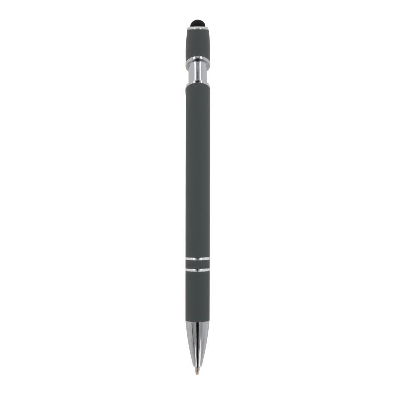 10x Touchpen Kugelschreiber mit Namensgravur - aus Metall - Soft-Touch - grau