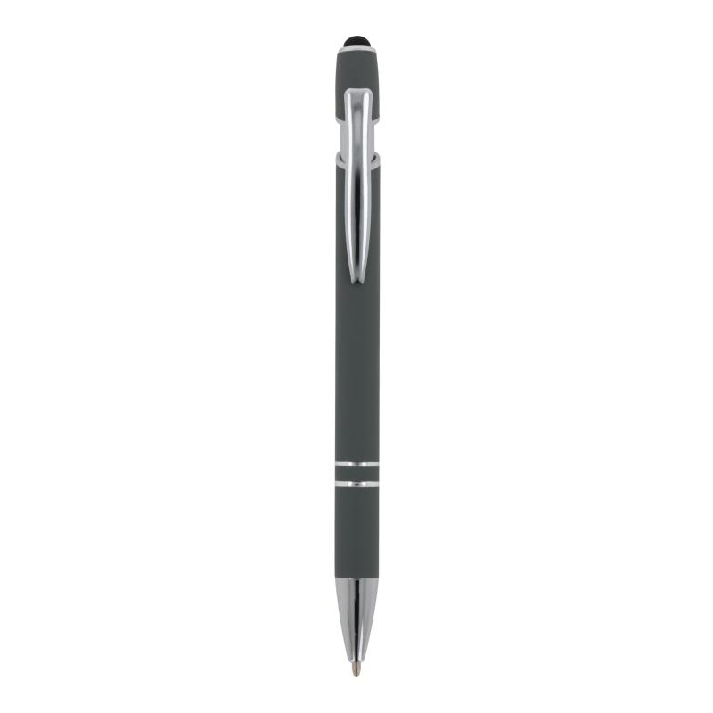 10x Touchpen Kugelschreiber mit Namensgravur - aus Metall - Soft-Touch - grau