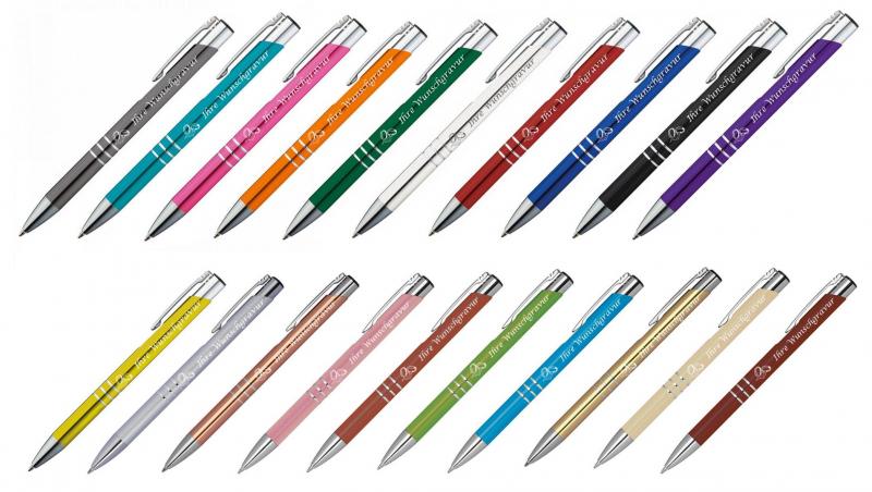 20 Kugelschreiber mit Gravur "Hochzeit" / aus Metall / 20 verschiedene Farben