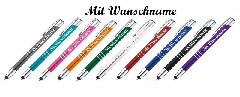 20 verschiedene Farben 20 Touchpen Kugelschreiber aus Metall mit Gravur
