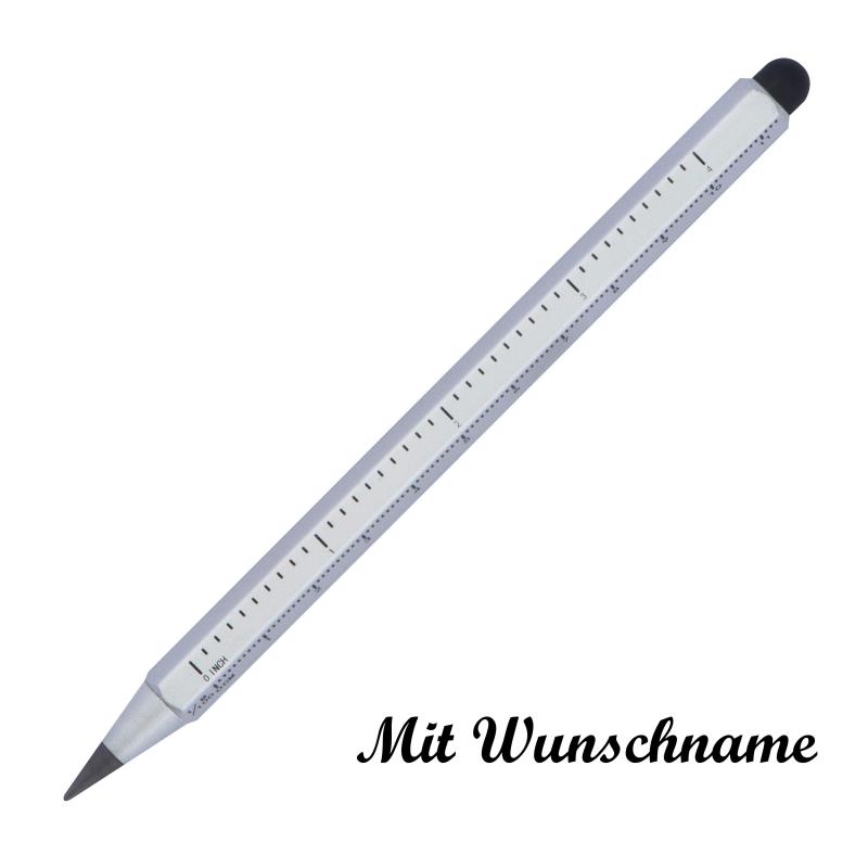 2x Tintenloser Touchpen Lineal Kugelschreiber mit Namensgravur - schwarz+silber