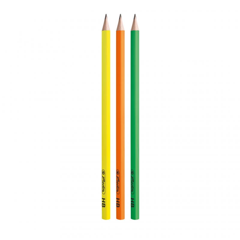 3 Herlitz Bleistifte mit Gravur / Härtegrad: HB / "Neon Art"