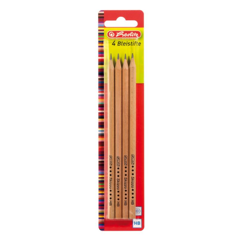 4 Herlitz Bleistifte mit Namensgravur - Härtegrad: HB - aus Naturholz