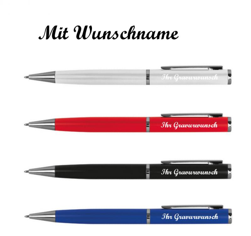 4x Drehbarer Kugelschreiber aus Metall mit Namensgravur - 4 verschiedene Farben