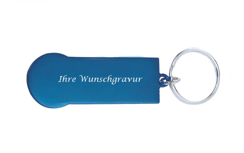 4x Metall-Schlüsselanhänger mit Gravur / mit Einkaufschip / 4 Farben