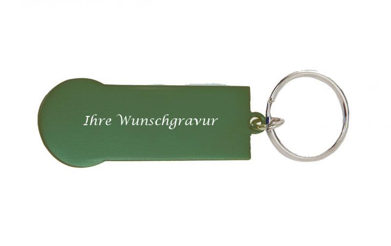4x Metall-Schlüsselanhänger mit Gravur / mit Einkaufschip / 4 Farben