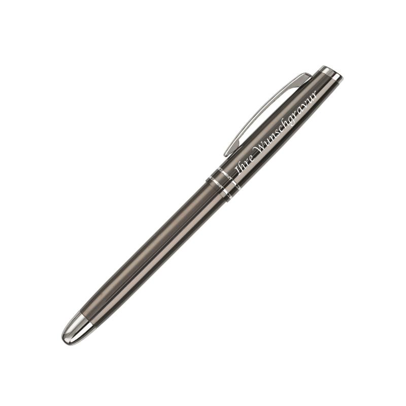 4x Rollerball mit Namensgravur - aus Metall - mit 2 Zierringen - 4 Farben