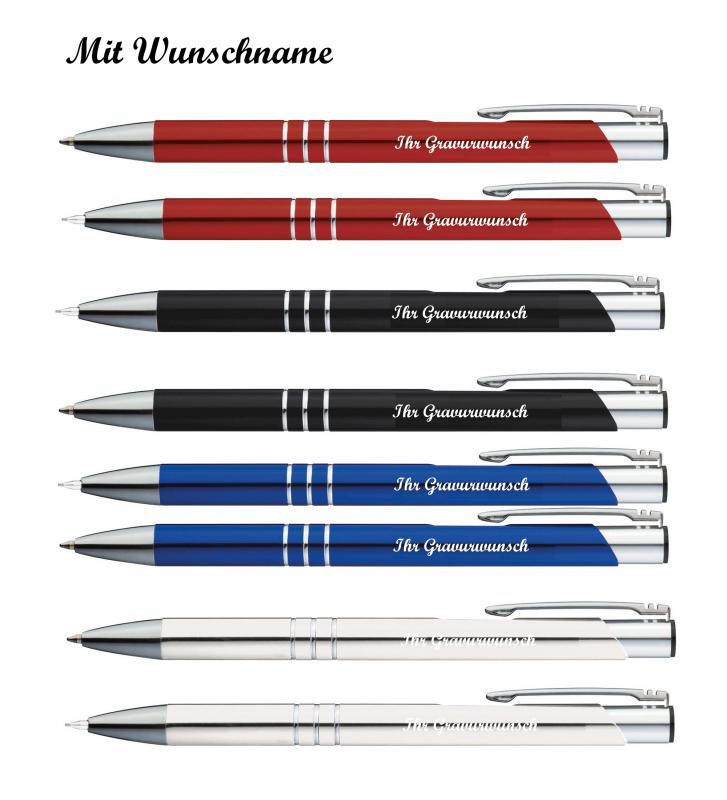 4x Schreibset mit Namensgravur - Kugelschreiber+Druckbleistift - 4 versch.Farben
