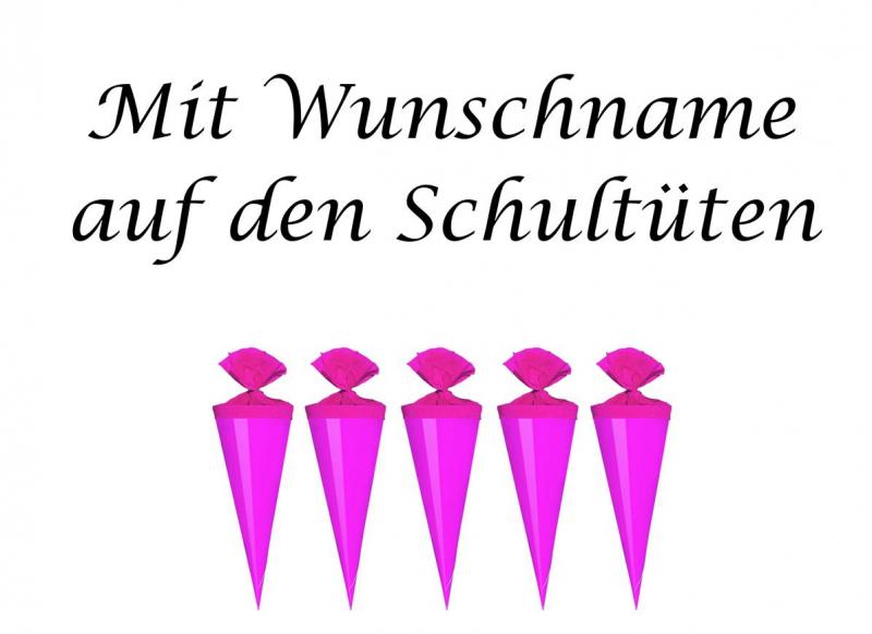 5 Deko Schultüten mit silber gefärbter Gravur / Länge: 20cm / Farbe: pink
