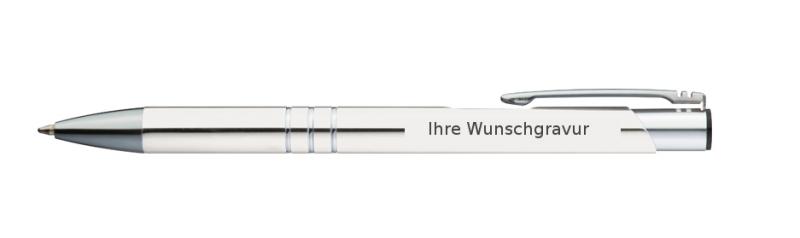 5 Kugelschreiber aus Metall / mit Gravur / Farbe: weiß