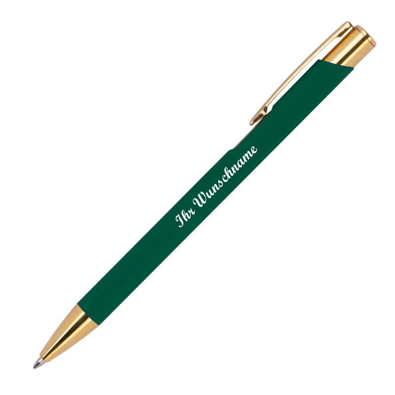 5 Metall-Kugelschreiber mit Namensgravur - mit goldenen Applikationen - 5 Farben