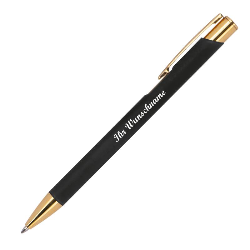 5 Metall-Kugelschreiber mit Namensgravur - mit goldenen Applikationen - 5 Farben