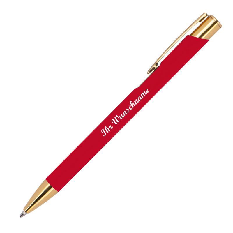 5 Metall-Kugelschreiber mit Namensgravur - mit goldenen Applikationen - 5 Farben