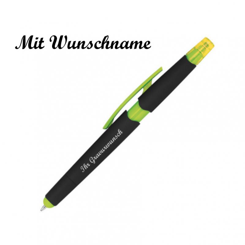5 Touchpen Kugelschreiber mit Namensgravur - mit Textmarker - Farbe: apfelgrün