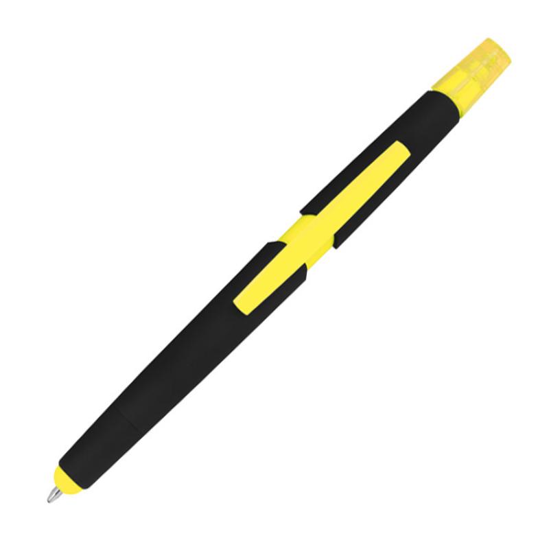 5 Touchpen Kugelschreiber mit Namensgravur - mit Textmarker - Farbe: gelb