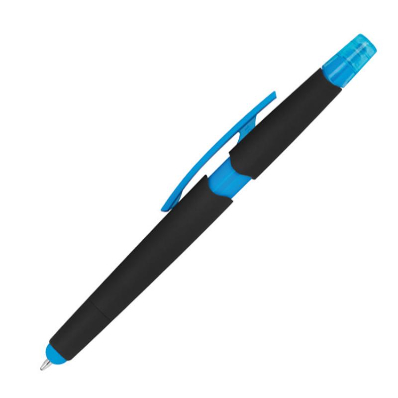 5 Touchpen Kugelschreiber mit Namensgravur - mit Textmarker - Farbe: hellblau