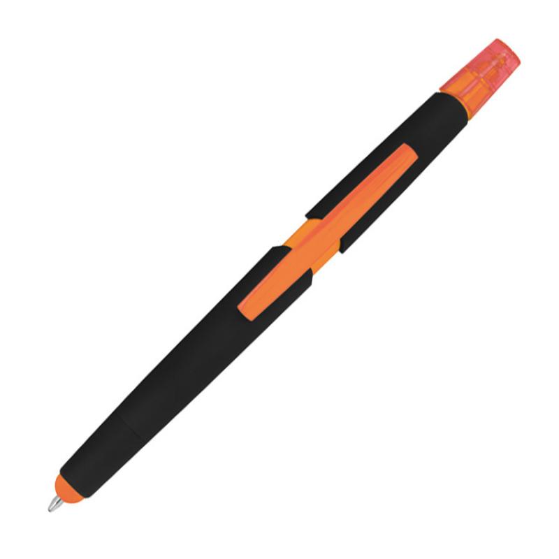 5 Touchpen Kugelschreiber mit Namensgravur - mit Textmarker - Farbe: orange