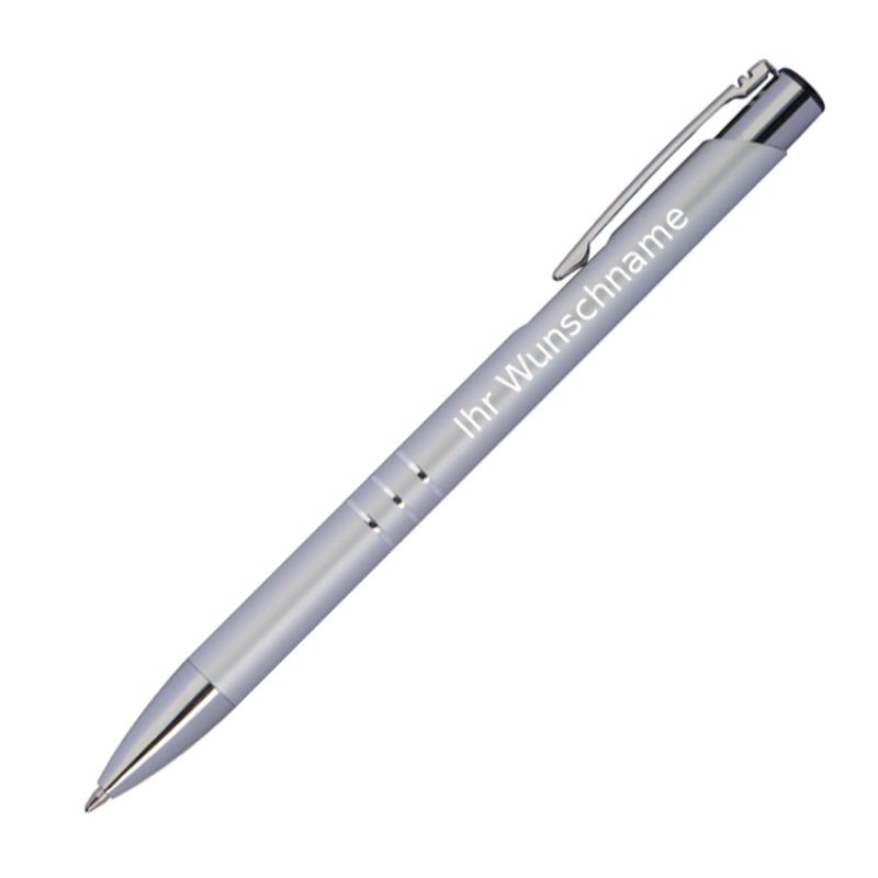 50 Kugelschreiber aus Metall mit Gravur / Farbe: silber
