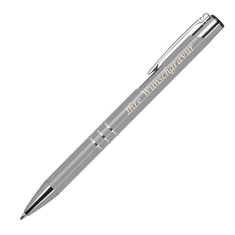 50 Kugelschreiber aus Metall mit Gravur / vollfarbig lackiert / grau (matt)