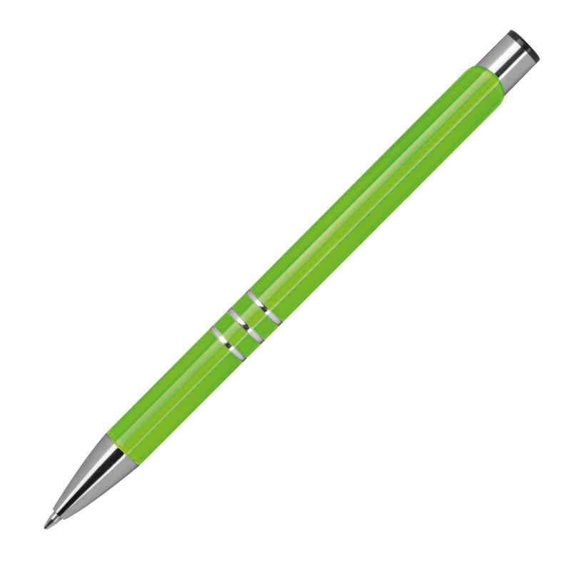50 Kugelschreiber aus Metall mit Gravur / vollfarbig lackiert / hellgrün (matt)