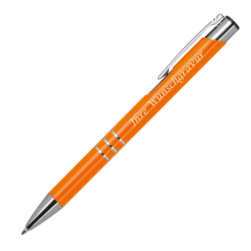 50 Kugelschreiber aus Metall mit Gravur / vollfarbig lackiert / orange (matt)