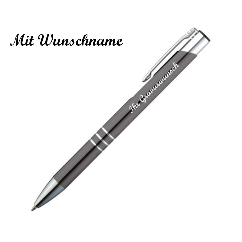 50 Kugelschreiber aus Metall mit Namensgravur - Farbe: anthrazit