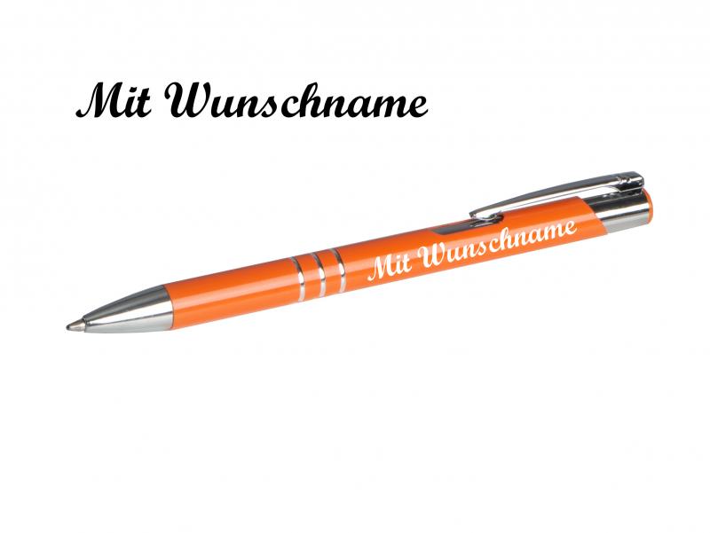 50 Kugelschreiber aus Metall mit Namensgravur - Farbe: orange (matt)