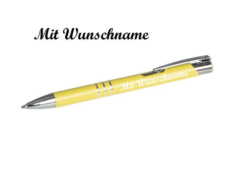 50 Kugelschreiber aus Metall mit Namensgravur - Farbe: pastell gelb