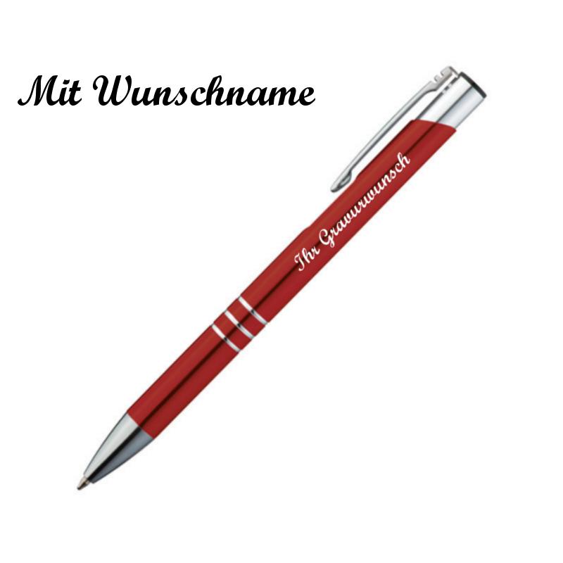 50 Kugelschreiber aus Metall mit Namensgravur - Farbe: rot