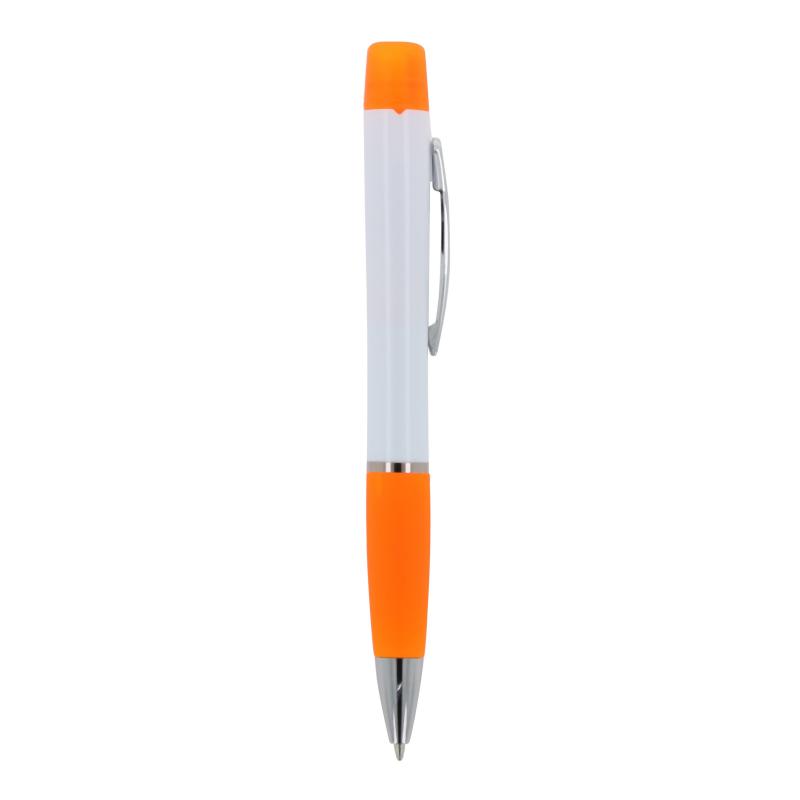 5x Kugelschreiber mit Gravur / mit dreifarbigen Textmarker / Farbe: weiß-orange