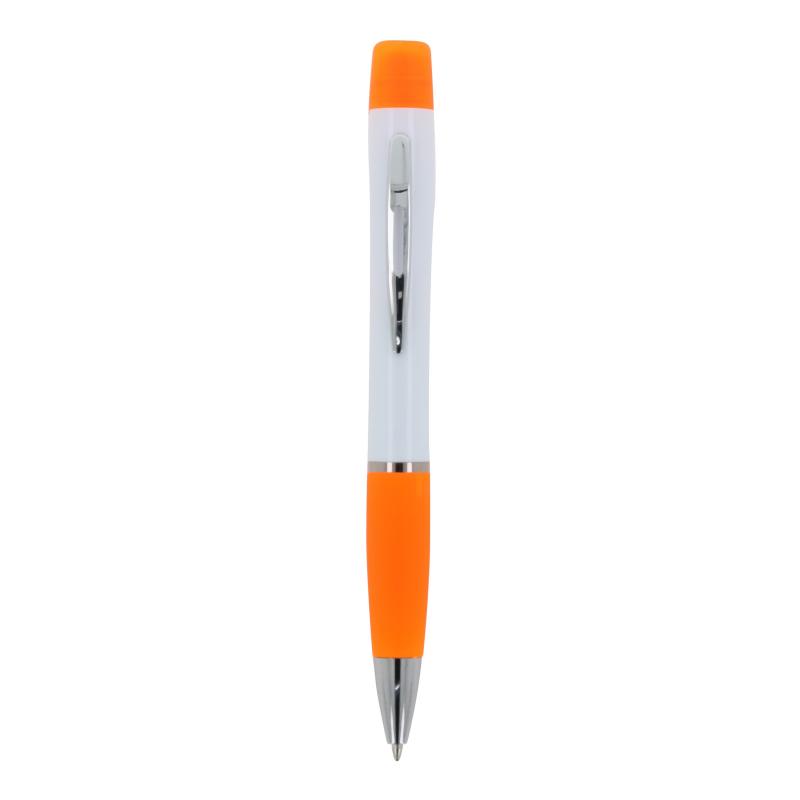 5x Kugelschreiber mit Gravur / mit dreifarbigen Textmarker / Farbe: weiß-orange