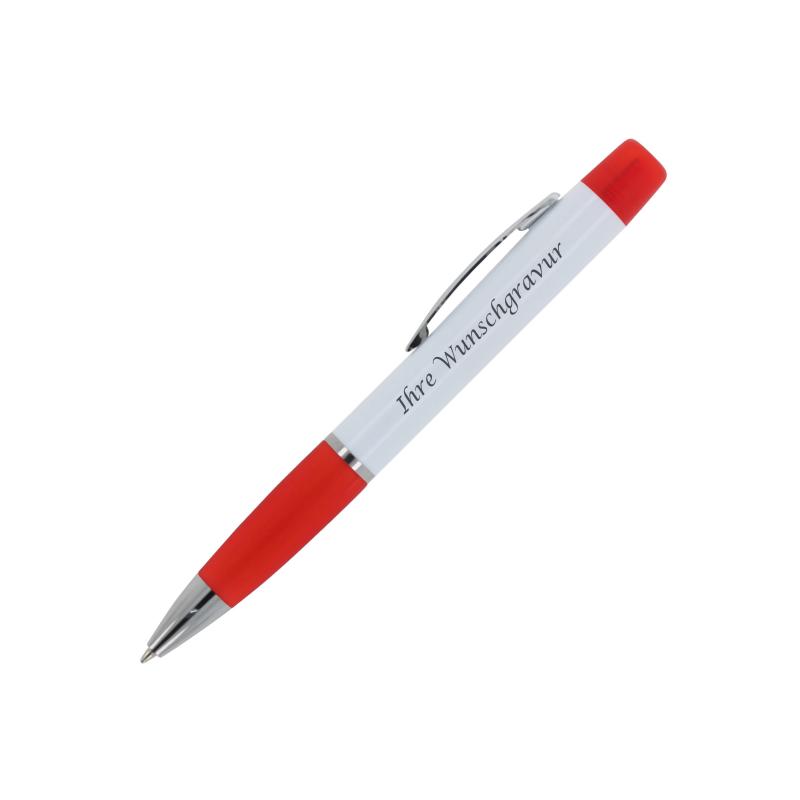 5x Kugelschreiber mit Gravur / mit dreifarbigen Textmarker / Farbe: weiß-rot