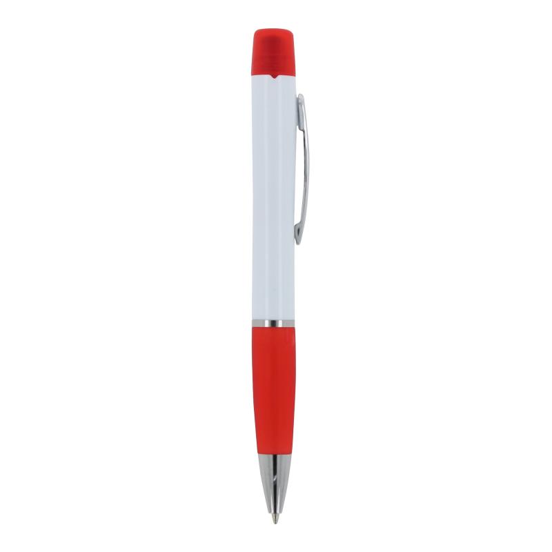 5x Kugelschreiber mit Gravur / mit dreifarbigen Textmarker / Farbe: weiß-rot