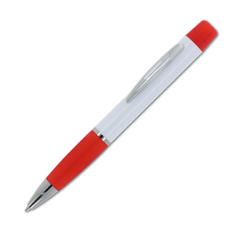 5x Kugelschreiber mit Gravur / mit dreifarbigen Textmarker / Farbe: weiß-rot