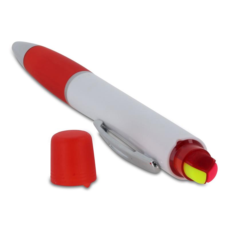 5x Kugelschreiber mit Gravur / mit dreifarbigen Textmarker / Farbe: weiß-rot