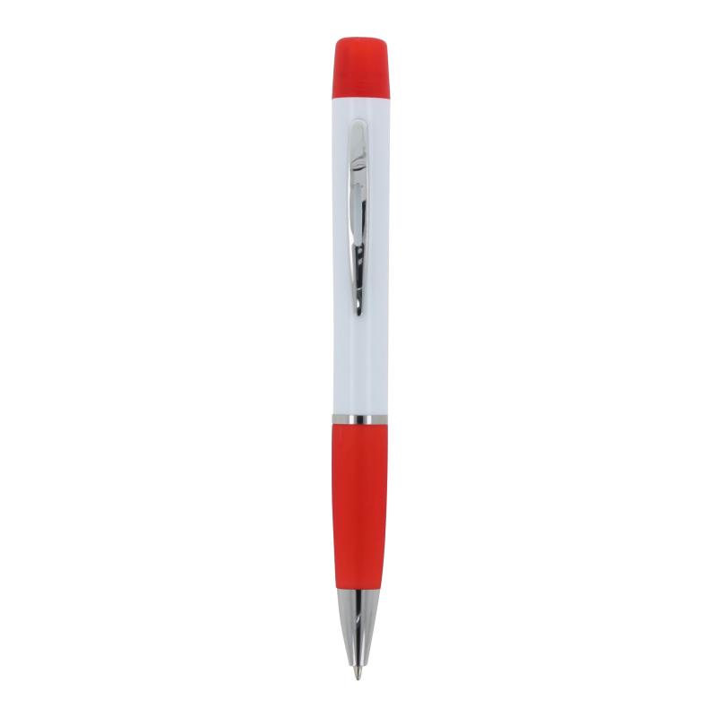 5x Kugelschreiber mit Gravur / mit dreifarbigen Textmarker / Farbe: weiß-rot