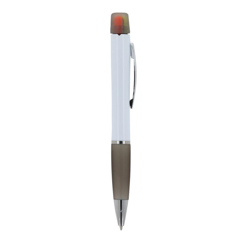 5x Kugelschreiber mit Gravur / mit dreifarbigen Textmarker / Farbe: weiß-schwarz