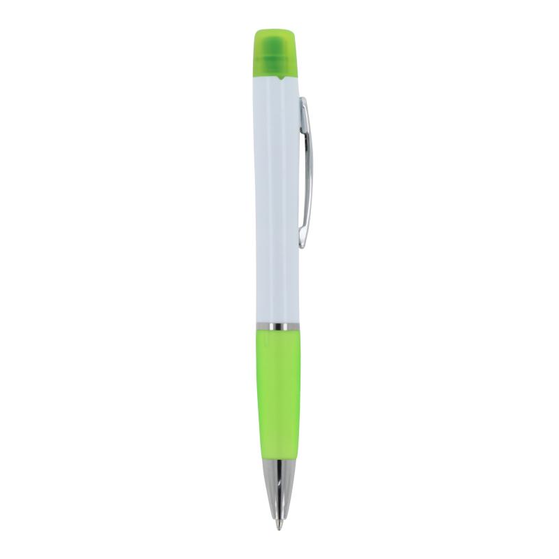 5x Kugelschreiber mit Gravur / mit dreifarbigen Textmarker / weiß-hellgrün